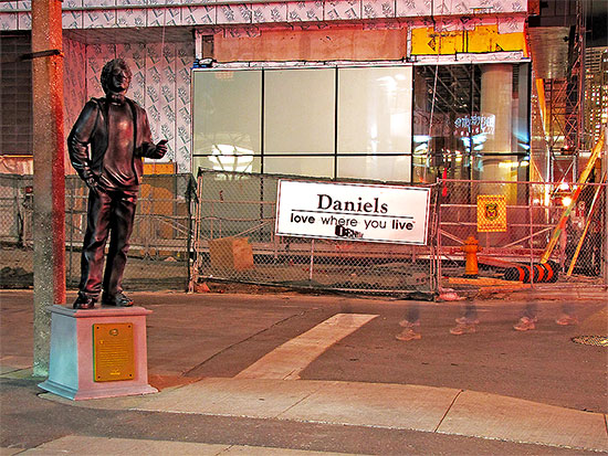 wind mobile, statue, advertisement, king street west, construction, bell lightbox building, toronto, city, life