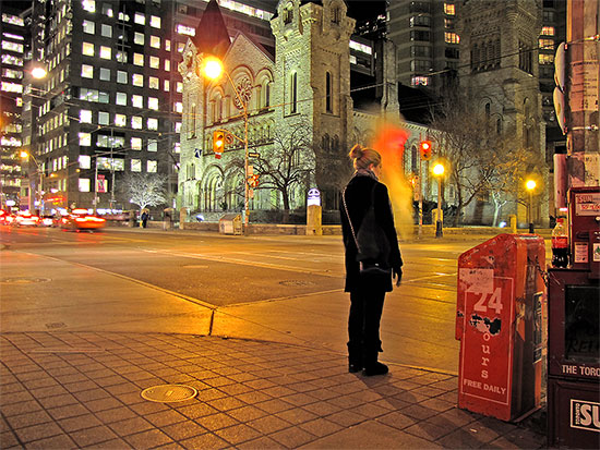 street corner, king street west, st. andrews's church, simcoe street, toronto, city, life