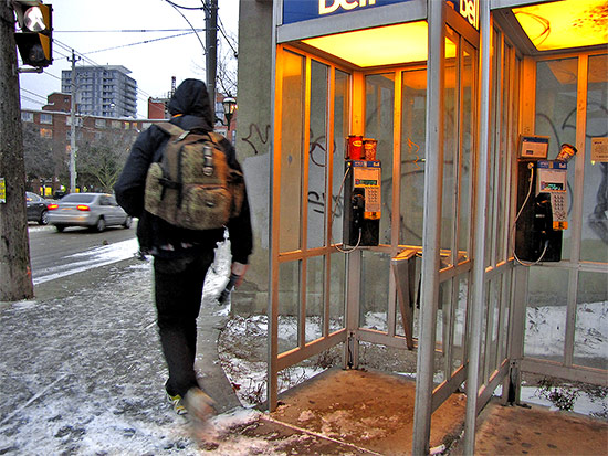 bell telephone public booths, street corner, sidewalk, pedestrian, bus, regent park, toronto, city, life