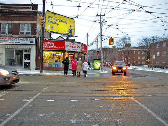 parliament street, gerrard street east, intersection, convenience store, pedestrian crossing, regent park, cabbagetown, toronto, city, life