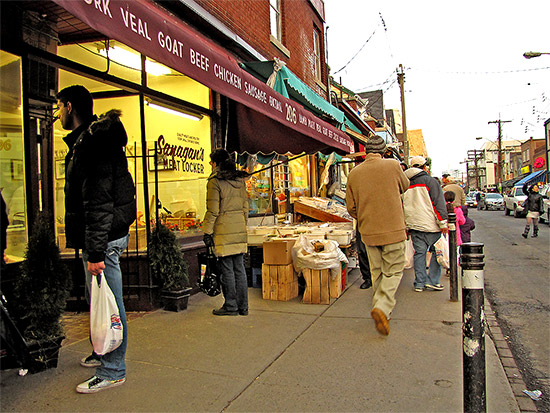 meat, butcher shop, kensington market, shoppers, pedestrians, toronto, city, life