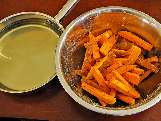 taiwanese yam fries, sweet potato, mixing bowl, pan, cooking oil, toronto, city, life