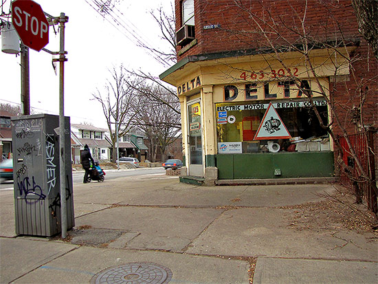 delta motors repair shop, gerrard street east, mailbox, graffiti, toronto, city, life
