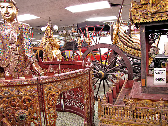 19th century shrine, thai thailand, statues, carvings, honest ed's store, basement, toronto, city, life