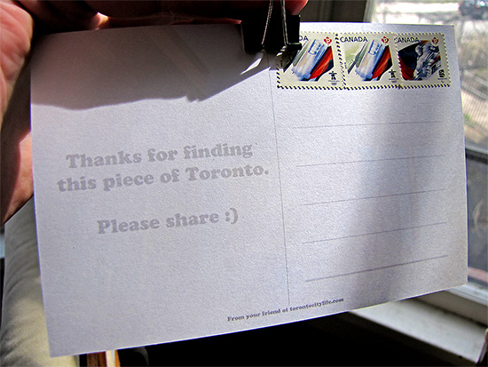 postcard, photo, postage, message, paper clip, toronto, city, life