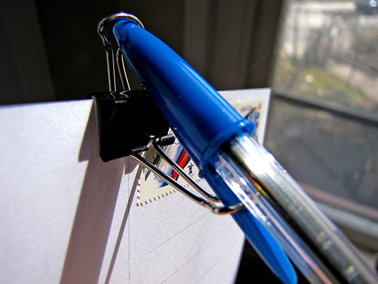 pen, paper clip, postage, postcard, photo, toronto, city, life