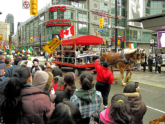 st. patrick's day parade, yonge street, dundas street, toronto, city, life