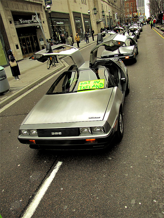 st. patrick's day parade, yonge street, college park, delorian, dmc, toronto, city, life