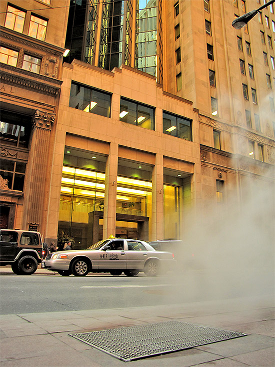 bay street, bank, sewer, steam, taxi, toronto, city, life