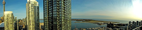 panorama, cn tower, highrises, towers, skyline, toronto island airport, canada malting plant, toronto islands, toronto, city, life