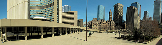 nathan phillips square, city hall, panorama, old city hall, toronto, skyline, city, life