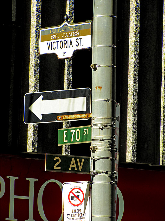 victoria, king, east, streets, 75th, 2nd, avenue, manhattan, new york, the thing, movie, film, production, set, street signs, toronto, city, life