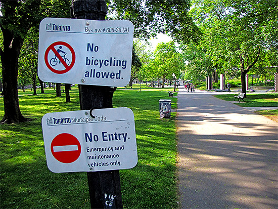 bylaw, law, bicycles, bicyclists, allan gardens, toronto, city, life