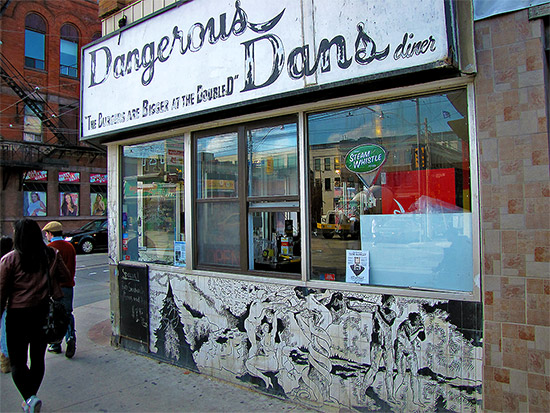 dangerous dan's, hamburgers, greasy spoon, riverdale, queen street east, broadview avenue, toronto, city, life