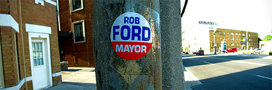 rob ford, campaign, sticker, ligh pole, mayoralty race, candidate, toronto, city, life