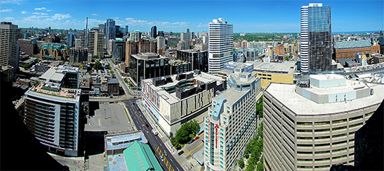 skyline, panorama, city hall, east tower, north-east, bay street, dundas street west, intersection, ryerson university, toronto, city, life