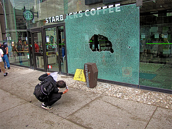 g20, protests, riots, broken glass, starbucks, casket, queen street west, toronto, city, life