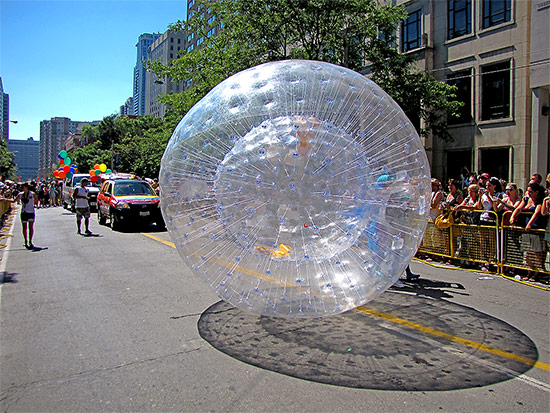 giant ball, pride parade 2010, gerrard street east, toronto, city, life