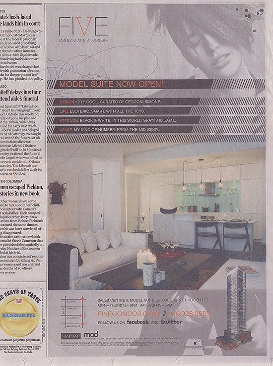 five condominums, newspaper advertisement, toronto star, toronto, city, life