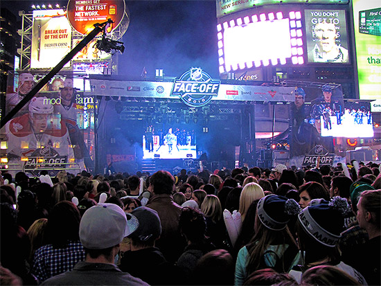 face-off, maple leafs, nhl, opener, yonge-dundas square, toronto, city, life