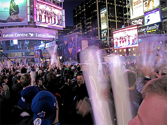 face-off, maple leafs, nhl, opener, yonge-dundas square, toronto, city, life