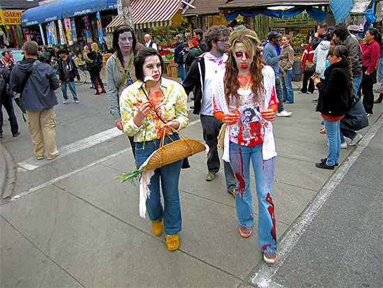 zombie walk 2010, autumn, halloween, toronto, city, life