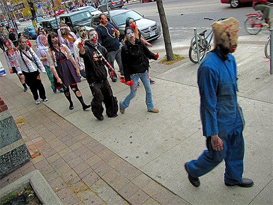 zombie walk 2010, autumn, halloween, toronto, city, life