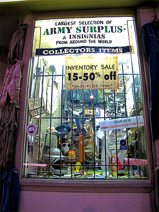 army surplus store, jarvis, queen street, toronto, city, life