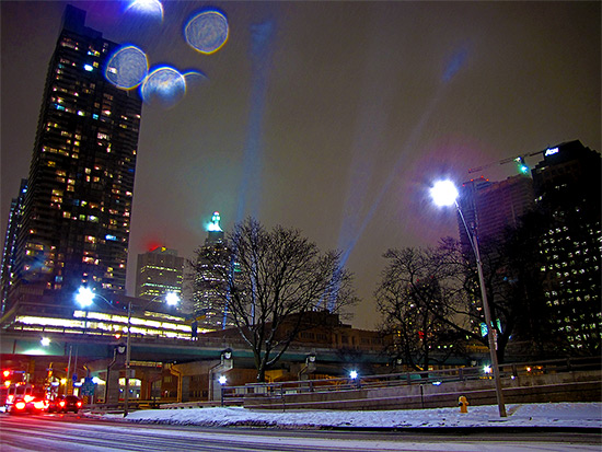 lights, snow, winter, lakershore, gardiner expressway, toronto, city, life