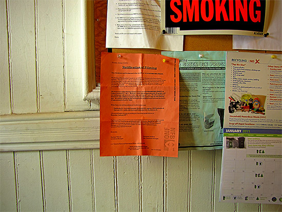 filming notice, apartment building, toronto, city, life