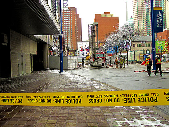 blaze, six, 6, alarm, fire, wall collapse, salad king, gould street, yonge street, ryerson university, toronto, city, life