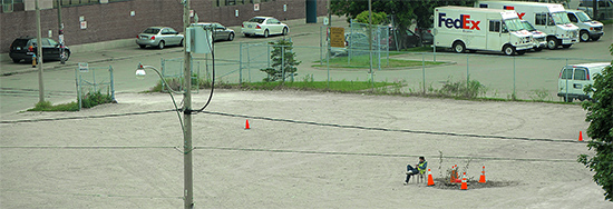 guard, parking lot, sand, sapling, toronto, city, life, blog