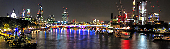 The mysterious London financial district. East from Waterloo Bridge.